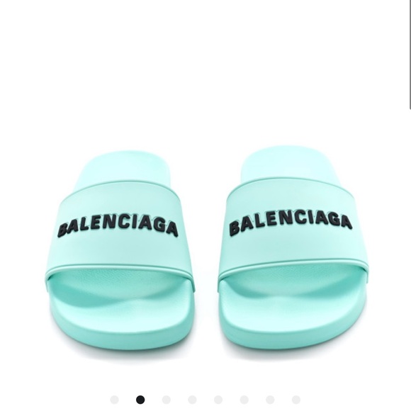 Balenciaga Mint Logo Pool Slides Size 35 - Picture 3 of 6